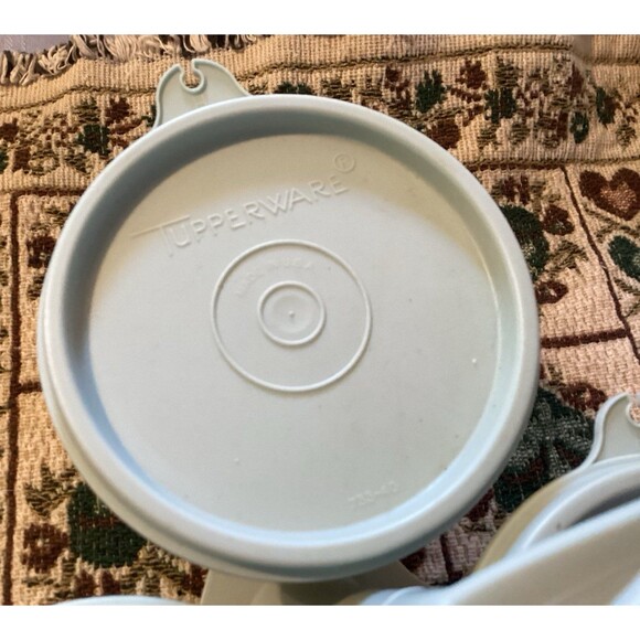 Vintage Tupperware Light Blue Condiment Caddy with 3 Cups & Lids #757-4 USA Made - Picture 4 of 11